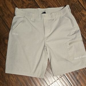 Huk Tan Cargo Shorts Lightweight Elastic Waist